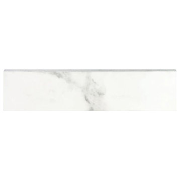 Porcelain Trims Marble Look Glossy Bullnose 3x12, White