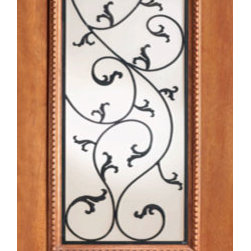 Leaf Scrollwork Ironwork Glass, Single Door, Mahogany, 3/4 Lite - Front Doors