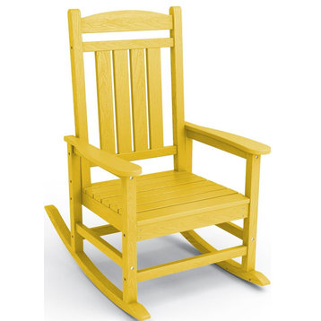 Traditional Outdoor Rocking Chair, Weather Resistant HDPE Frame, Yellow