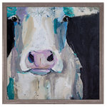 GreenBox Art + Culture - "Cow Close Up" Mini Framed Canvas by Cathy Walters - It's just another day on the farm! This cow is getting up close and personal in this animal wall art by Cathy Walters. The colors and abstract design make this cow a fun accent piece for your decor.
