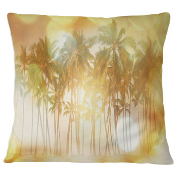 Palms in Serene Tropical Beach Landscape Printed Throw Pillow, 16"x16"