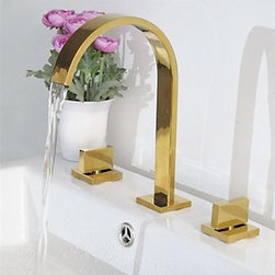 Leo Gold Plate Bathroom 3pcs Sink Faucet Dual Handles Centerset Mixer Tap - Bathroom Sink Faucets