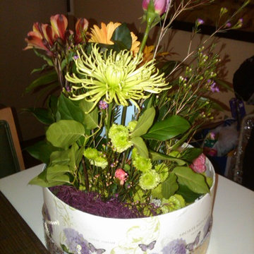 DIY hatbox flower arrangement