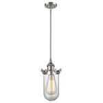 Innovations Lighting - 1-Light Dimmable LED Kingsbury 6" Pendant, Brushed Satin Nickel, Glass: Clear - The Austere makes quite an impact. Its industrial vintage look transports you back in time while still offering a crisp contemporary feel. This sultry collection has a 180 degree adjustable swivel that allows for more depth of lighting when needed.