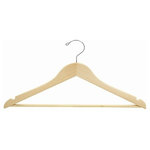 Only Hangers - Petite Size Wooden Suit Hanger With Bar, Pack of 10 - Petite size natural wood suit hangers are only 15-1/2" wide. We get a lot of calls from petite women looking for the right size hanger for their clothes. The 15-1/2 " width is perfect for petite suits. These hangers are flat bodied and have notches for hanging straps, a pant bar and a chrome swivel hook.. There is a clear lacquer finish which keeps them looking sharp and makes them very durable