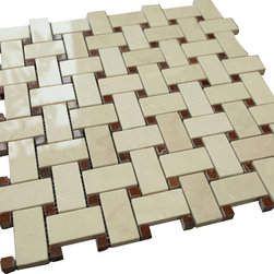 Bright Beige Basketweave with Red Dots Stone Tile Mosaics - Home Decor