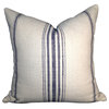Primitive Navy Blue Stripe Cotton Pillow Cover, Off White, 22"x22"