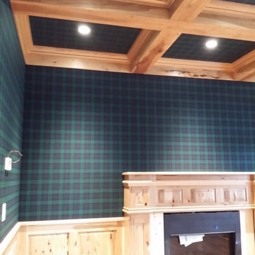 Home office/Study - Blue/Green Tartan fabric walls