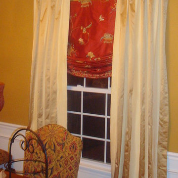 Dining Room |Striped Silk Drapery with relaxed Roman Shade