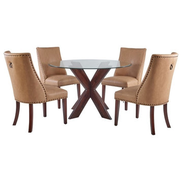 Linon Hale 5 Piece Faux Leather Dining Set in Tan