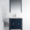 Vetro 30" Vanity With Quartz Counter Top, Gloss White, Navy Blue