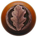 Notting Hill Decorative Hardware - Oak Leaf Wood Knob in Antique Copper/Cherry wood finish - Projection: 1-1/8"