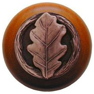 Oak Leaf Wood Knob in Antique Copper/Cherry wood finish