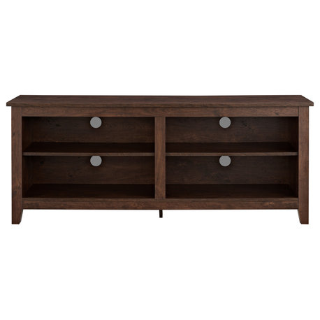 58" Wood TV Stand Console, Natural, Traditional Brown