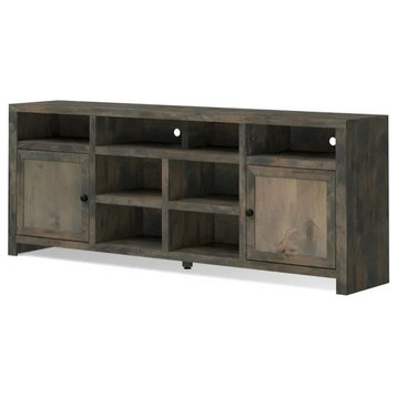 Modern Country TV Stand, Side Cabinet With Framed Doors & Multiple Open Shelves