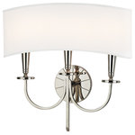 Hudson Valley Lighting - Mason, Three Light Wall Sconce, Polished Nickel Finish, White Faux Silk Shade - Though Mason's inspiration is rooted in history, this collection forges new territory at the crossroads of tradition and modernity. While the wheel spoke motif evokes America's frontier past, the geometric purity of the chandelier's plumb bob column and conical socket holders suggests kinship with mid-century modern design.