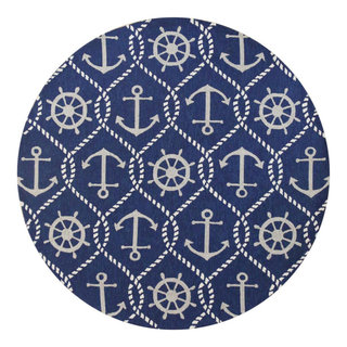 7' Navy Blue Round Nautical Handmade Indoor Outdoor Area Rug - Beach ...