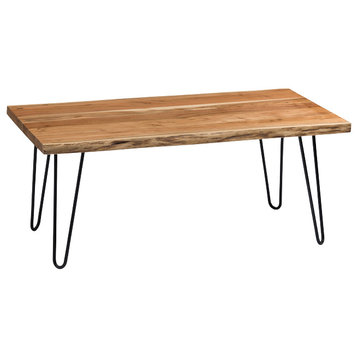 Hairpin Natural Live Edge Wood with Metal 48 Large Coffee Table, Natural