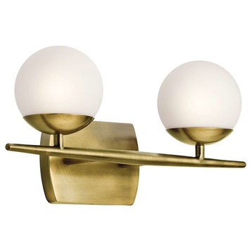 Jasper 2-Light 2-Arm Bathroom Vanity Light in Natural Brass