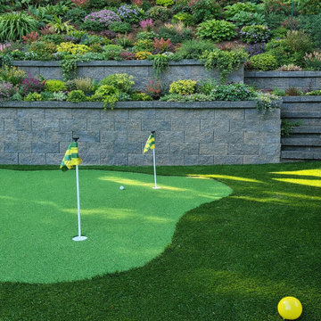 Retaining Wall & Artificial Turf - Pitt Meadows Backyard