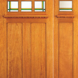 6-Lite Stained Glass Mission Style, Mahogany Prehung Door and Sidelite - Front Doors