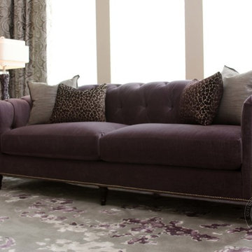 Purple and Gray Dining & Living Room Design