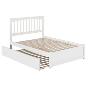 AFI Mission Full Solid Wood Bed with Full Trundle and USB Charger in White