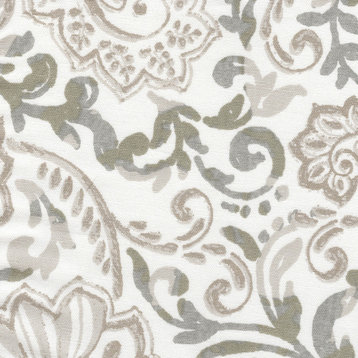 Tab Top Curtain Panels Shannon Ecru White Floral Paisley Cotton, 63", Set of 2