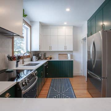 Hunter Green Kitchen Renovation with Quartz Countertops