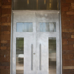 Contemporary Iron Door with Square Transom - Front Doors