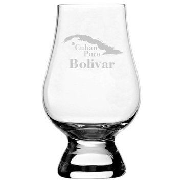 Bolivar Cuban Cigar Themed Etched Glencairn Crystal Whiskey Glass