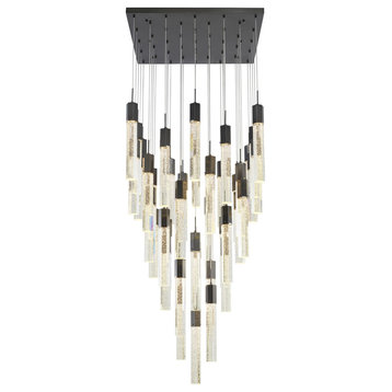 25-Light Black Metal Chandelier With Clear Bubble Crystal Accents