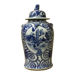 Chinese Blue & White People Theme Porcelain Large General Jar cs3551 - Decorative Jars And Urns