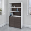 Jamestown 5 Shelf Bookcase with Doors in White and Storm Gray - Engineered Wood