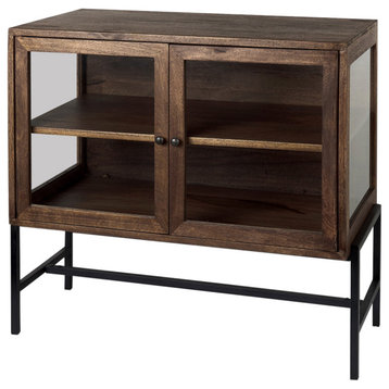 Arelius Medium Brown Solid Wood With Black Metal Frame Accent Cabinet