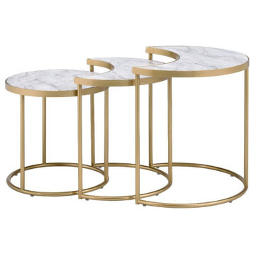 Acme Anpay 3 PC Pack Nesting Tables Faux Marble and Gold