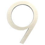 Modern House Numbers - Mid-Century Modern House Number, 8" Palm Springs Aluminum 9 - These high-quality Palm Springs numbers and letters will set your property apart with mid-century modern style. Each is crafted exclusively for you upon ordering, carefully cut from 3/8" thick, solid aluminum. The brushed aluminum is finished with an UV-resistant top coat to protect from the elements. Each ships with studs and standoffs to create a subtle shadow effect for a high-end finished look. Installation template and hardware included. Due to the custom nature of this product, please check your order carefully. Proudly Made in the USA by Modern House Numbers.