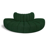 Meridian Furniture - Arc Upholstered Outward Curved Modular Sectional, Green, 4-Piece: Reverse Corner (4), Boucle Fabric - Give your living room or den the perfect blend of style and versatility with this Arc boucle fabric curved modular Sectional. Part of the Arc modular furniture collection, this Sectional comes upholstered in rich green boucle fabric and features deep channel tufting that adds a touch of luxury while enhancing comfort and support. A seamless combination of form and function, this chair can be used with other Arc pieces to create a myriad of configurations in your well-curated room.