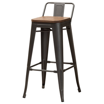 Thomas Rustic Tolix-Inspired Bamboo and Steel Bar Stools With Backrest, Set of 2