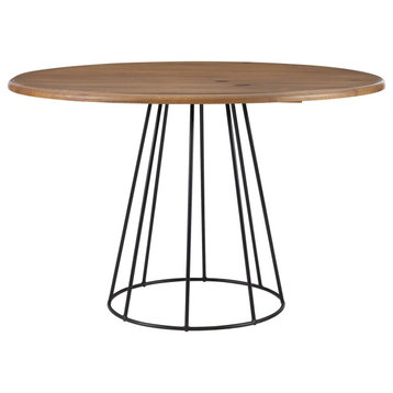 Modern Dining Table, Sleek Design With Cage Like Base & Round Rustic Honey Top