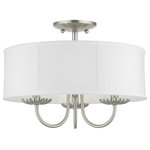 Livex Lighting - Livex Lighting 3 Light Brushed Nickel Semi-Flush Mount - The three-light Brookdale semi-flush combines floral details and casual elements to create an updated look. The hand-crafted off-white fabric hardback drum shade is set off by an inner silky white fabric that combines with chandelier-like brushed nickel finish sweeping arms which creates a versatile effect. Perfect fit for the living room, dining room, kitchen or bedroom.