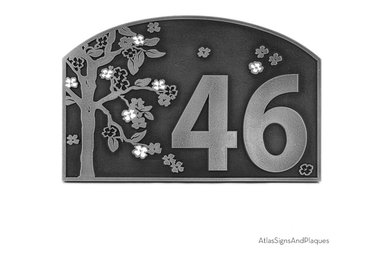 Blossom Tree Plaque 14" x 9" in Pewter Finish with Painted Flowers