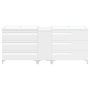 72" Freestanding White Vanity Set With Two Sinks, LV78-C14B-72W, Style 78