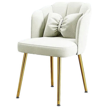 Golden Luxury Makeup Chair with Backrest made of Cotton, Golden Legs, White