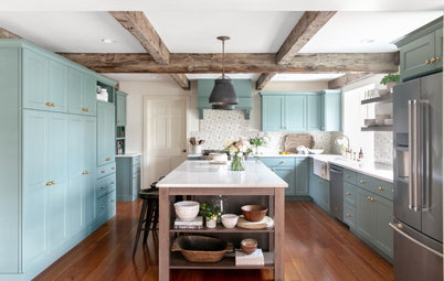 Kitchen of the Week: Blue-Green Cabinets With Rustic Wood Details