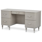 Michael Amini - Eclipse Vanity/Writing Desk - Moonlight Gray - Convenient, elegant, and modern. The Eclipse Vanity features a brushed stainless steel frame with 3-way LED lighting, plenty of drawer space, and a beautiful wood finish. Fall in love with the essence of modern style and let your beauty shine!