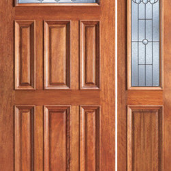 Prehung Mahogany Fan Lite Front One Side light Door, Beveled Glass - Front Doors