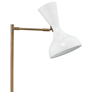 Mid Century Modern Hourglass Shade Desk Table Lamp White Bronze Adjustable