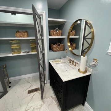 Master Bathroom, Blues, Golds and whites