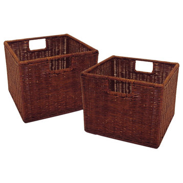 Leo 2-Pc Wicker Basket Set, Small, Walnut Rattan